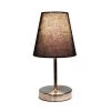 10.5" Petite Metal Stick Bedside Table Desk Lamp In Sand Nickel With Fabric Shade Black - Creekwood Home