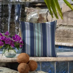 2pk Square Aurora Stripe Outdoor Throw Pillows Sapphire - Arden Selections