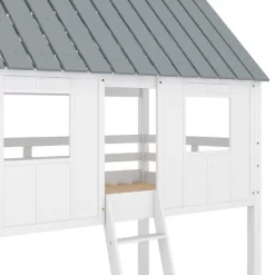 Twin Over Twin Low Bunk Beds With House Shaped Roof And Guardrail, White-ModernLuxe -Northlight Store GUEST 462b17b4 801d 456b 8355 689dcef66273