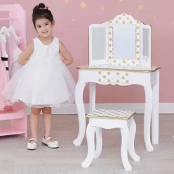 Fashion Polka Dot Gisele Play Vanity Set With Led Mirror White/Gold - Teamson Kids -Northlight Store GUEST 47d4c37d 94d8 4596 b31a 9cc32422096d
