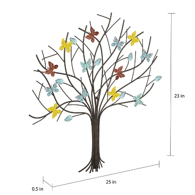 Hastings Home Hand Painted Tree Of Life Butterfly Metal Wall Art 4 Hastings Home Hand Painted Tree Of Life Butterfly Metal Wall Art - Image 2