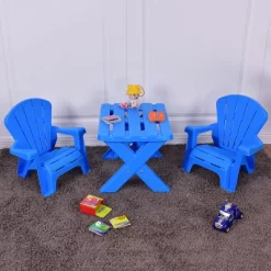 Costway Plastic Children Kids Table & Chair Set 3-Piece Play Furniture In/Outdoor Blue -Northlight Store GUEST 4b57c4b6 e5bb 4bba 9a3e f41a69e20d8c