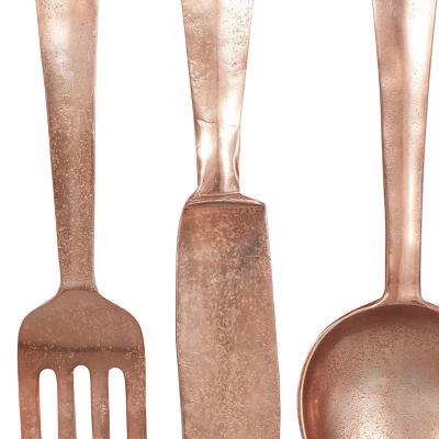 Set Of 3 Aluminum Utensils Knife Spoon And Fork Wall Decors Gold - Olivia & May 7 Set Of 3 Aluminum Utensils Knife Spoon And Fork Wall Decors Gold - Olivia & May - Image 5