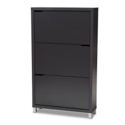 Out Racks Simms Finished Wood Shoe Storage Cabinet With 6 Fold Black - Baxton Studio