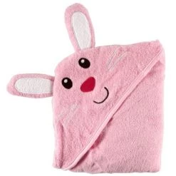 Luvable Friends Baby Girl Cotton Animal Hooded Towel, Bunny, One Size