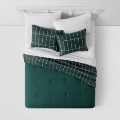 Grid Print Microfiber Reversible Comforter & Sheet Set Dark Green - Room Essentials™ -Northlight Store GUEST 4daf5f1a f5e2 4ffd 9c0a 0163fb5f2872