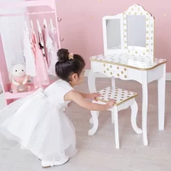 Fashion Polka Dot Gisele Play Vanity Set With Led Mirror White/Gold - Teamson Kids -Northlight Store GUEST 4f1fb93f dbcd 40c7 a12e 6bba57ec1c81
