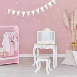 Fashion Polka Dot Gisele Play Vanity Set With Led Mirror White/Gold - Teamson Kids -Northlight Store GUEST 5126d27d 9eae 4c46 b917 63a03d288f13