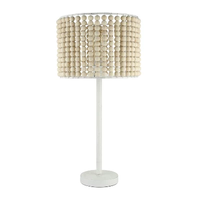 25" Eliza Metal And Tan Wood Beaded Drum Shade Table Lamp White - River Of Goods 9 25" Eliza Metal And Tan Wood Beaded Drum Shade Table Lamp White - River Of Goods - Image 7