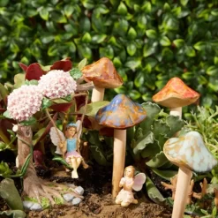 4-Pack Of Outdoor Miniature Ceramic Mushrooms For Garden Planter Decorations, Fairy Figurines For Pots, Outside, Yard, Plant Decor, 5 Inches In Height
