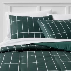 Grid Print Microfiber Reversible Comforter & Sheet Set Dark Green - Room Essentials™ -Northlight Store GUEST 52658d90 442c 4f77 95f8 b9cc7e5b7e67