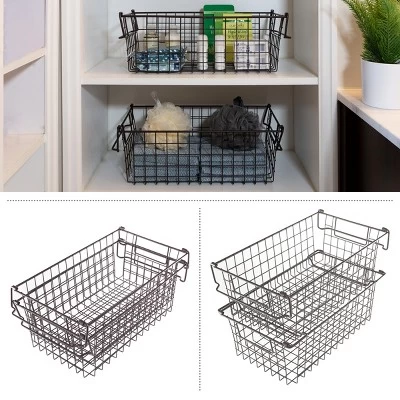 Set Of 2 Storage Bins - Basket Set For Toy, Kitchen, Closet, And Bathroom Storage - Medium Shelf Organizers With Handles By Home-Complete (Brown) 4 Set Of 2 Storage Bins - Basket Set For Toy, Kitchen, Closet, And Bathroom Storage - Medium Shelf Organizers With Handles By Home-Complete (Brown) - Image 2