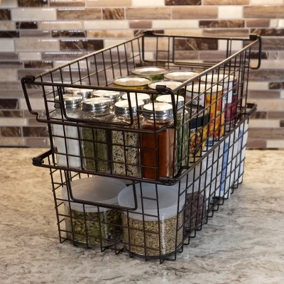 Set Of 2 Storage Bins - Basket Set For Toy, Kitchen, Closet, And Bathroom Storage - Medium Shelf Organizers With Handles By Home-Complete (Brown) 6 Set Of 2 Storage Bins - Basket Set For Toy, Kitchen, Closet, And Bathroom Storage - Medium Shelf Organizers With Handles By Home-Complete (Brown) - Image 4