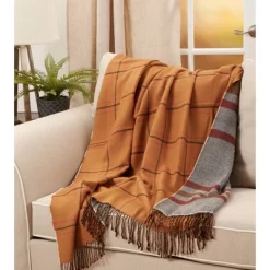 50"x60" Reversible Plaid Throw Blanket Rust - Saro Lifestyle -Northlight Store GUEST 544b4b34 7f0c 4b01 908d e2b488efbb1e