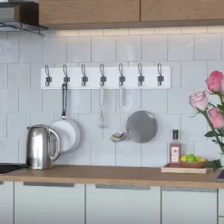 Merrick Lane 34 Inch Wall Mount Solid White Pine Wood Storage Rack With Hanging Hooks, Entryway, Kitchen, Bathroom