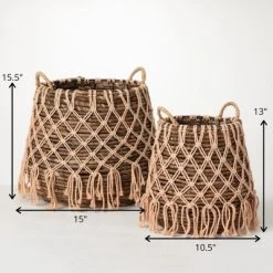 Sullivans Boho Basket With Macrame Layer Set Of 2, 15.5"H & 13"H Brown -Northlight Store GUEST 54e77178 4567 4471 b800 47d71053a7b8