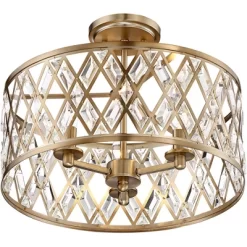 Possini Euro Design Tanz Modern Ceiling Light Semi Flush Mount Fixture 16 1/2" Wide Satin Brass 3-Light Clear Glass Crystal For Bedroom Kitchen House -Northlight Store GUEST 55583c83 3f1a 491e 99f0 721cc5f30cd0
