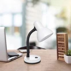 14.25" Traditional Fundamental Metal Desk Task Lamp And Bowl Shaped Shade With Flexi Gooseneck White - Creekwood Home -Northlight Store GUEST 5574eed6 192f 414a 89b7 0a01b5be17d8