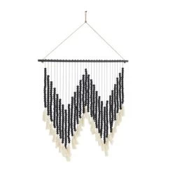 Wood Macrame Beaded Wall Decor With Fringe Tassels - Olivia & May -Northlight Store GUEST 5588fe1e 1f18 423a 9e4e dcf184dc73df