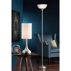 360 Lighting Maddox Modern Torchiere Floor Lamp 71" Tall Satin Nickel Silver Metal Alabaster Glass Shade For Living Room Bedroom Office House Home -Northlight Store GUEST 55c31dbd e4aa 4124 9f9e 863eaa34923f