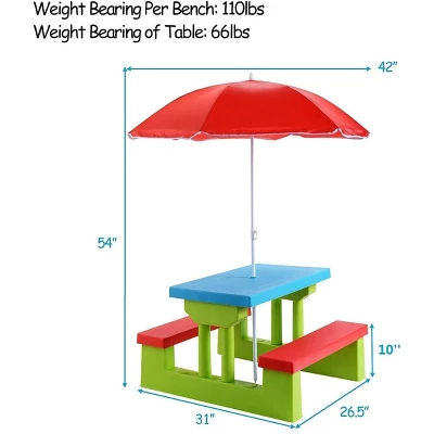Costway 4 Seat Kids Picnic Table W/Umbrella Garden Yard Folding Children Bench Outdoor 8 Costway 4 Seat Kids Picnic Table W/Umbrella Garden Yard Folding Children Bench Outdoor - Image 6