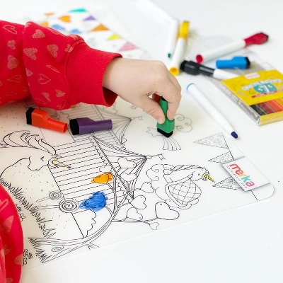Merka Kids Toddler Essentials Coloring Placemats For Kids, Set Of 4 Mats With 7 Markers Jungle Space Sea Unicorns 5 Merka Kids Toddler Essentials Coloring Placemats For Kids, Set Of 4 Mats With 7 Markers Jungle Space Sea Unicorns - Image 3
