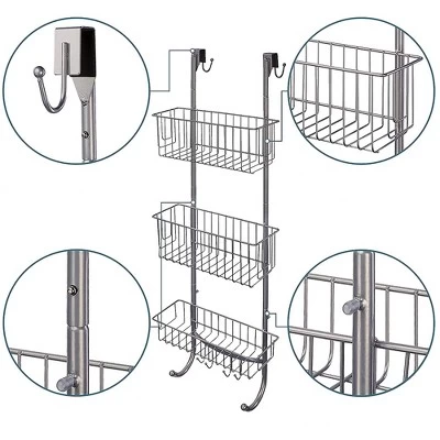 Smartpeas 34'' X 12'' Stainless Steel 3x Hanging Shower Caddy With Adhesive Hooks - Grey 4 Smartpeas 34'' X 12'' Stainless Steel 3x Hanging Shower Caddy With Adhesive Hooks - Grey - Image 2