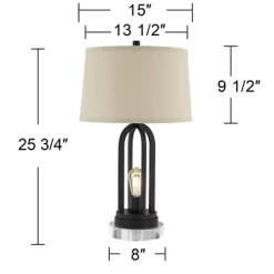 360 Lighting Marcel Industrial Table Lamps Set Of 2 With Round Risers 24 1/4" High Black LED Nightlight USB Port Natural Shade For Living Room Desk -Northlight Store GUEST 5b3d7b39 5f05 45b5 b671 1935b16b1722