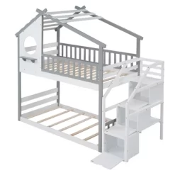 House Shape Twin-Over-Twin Double Bunk Bed With Storage Stairs - ModernLuxe 15 House Shape Twin-Over-Twin Double Bunk Bed With Storage Stairs - ModernLuxe -Northlight Store GUEST 5b49f39f ccce 41d8 bb17 b041df800d23