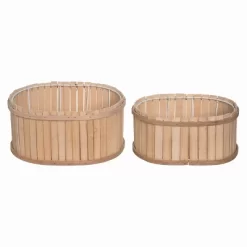 Transpac Wood 11" Brown Spring Bamboo Baskets Set Of 2