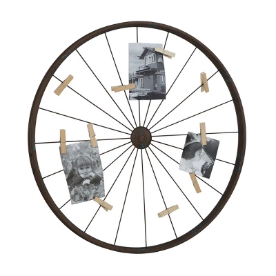 Metal Bike Wheel Wall Decor With Clothespin Photo Brown - Olivia & May 7 Metal Bike Wheel Wall Decor With Clothespin Photo Brown - Olivia & May - Image 5