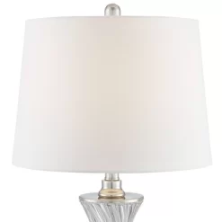 Regency Hill Luca Modern Table Lamps Set Of 2 With Square Risers 26 1/2" High USB Charging Port Glass Fabric Drum Shade For Bedroom Living Room Desk