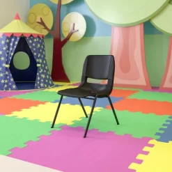 Emma And Oliver Kid's Black Ergonomic Shell Stack Chair - Black Frame And 14"H Seat