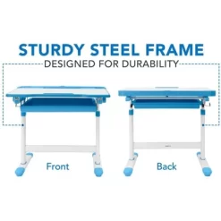 Mount-It! Kids Desk And Chair Set | Height Adjustable Ergonomic Children's School Workstation With Storage Drawer | Blue