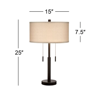 Franklin Iron Works Bernie Industrial Table Lamps 25" High Set Of 2 Rich Bronze With USB Charging Port Tan Drum Shade For Bedroom Living Room Bedside 7 Franklin Iron Works Bernie Industrial Table Lamps 25" High Set Of 2 Rich Bronze With USB Charging Port Tan Drum Shade For Bedroom Living Room Bedside - Image 5
