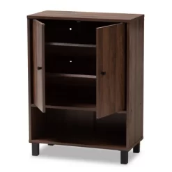 Rossin Walnut Finished 2 Door Wood Entryway Shoe Storage Cabinet Brown - Baxton Studio -Northlight Store GUEST 61f923fd ec6b 45f5 a66d acd95cf36d16