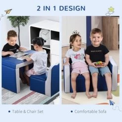 Qaba Kids Sofa Set 2-in-1 Multi-Functional Toddler Table Chair Set 2 Seat Couch Storage Box Soft Sturdy -Northlight Store GUEST 6346659c 0087 4c41 bfbf 947641c448a8