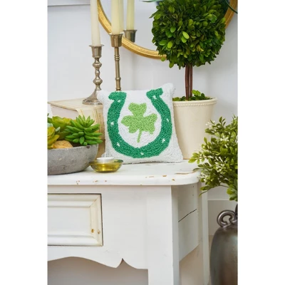 C&F Home 8" X 8" Horses Shoe Clover Hooked Pillow 4 C&F Home 8" X 8" Horses Shoe Clover Hooked Pillow - Image 2