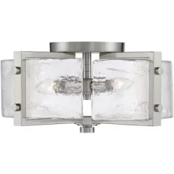 Possini Euro Design Prane Modern Industrial Ceiling Light Semi Flush Mount Fixture 17" Wide Brushed Nickel 4-Light Warped Glass For Bedroom Kitchen -Northlight Store GUEST 67e31c74 0341 4bbe 8a39 d9439e2bc16c