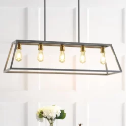 38" LED 5-Light Floyd Iron Adjustable LED Pendant Gray/Brass - JONATHAN Y