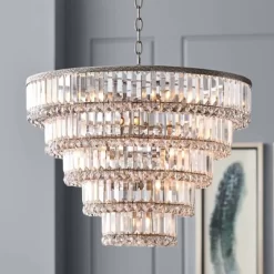 Vienna Full Spectrum Magnificence Satin Nickel Chandelier 24 1/2" Wide Modern Faceted Crystal Glass 15-Light LED Fixture For Dining Room House Kitchen