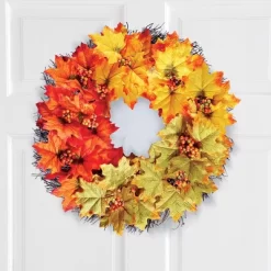 Collections Etc Colorful Fall Maple Leaves Door Wreath 18" X 5" X 18"
