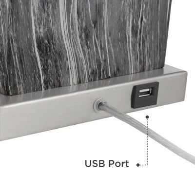 360 Lighting Connie Modern Table Lamps Set Of 2 With White Marble Riser 25" High Black Faux Marble USB Charging Port White Rectangular Shade For Desk 6 360 Lighting Connie Modern Table Lamps Set Of 2 With White Marble Riser 25" High Black Faux Marble USB Charging Port White Rectangular Shade For Desk - Image 4