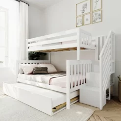 Max & Lily Twin Over Full Staircase Bunk Bed With Trundle