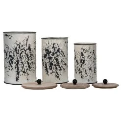 Set Of 3 Cream And Gray Floral Metal Decorative Storage Canisters - Foreside Home & Garden -Northlight Store GUEST 738af412 29a2 422b 86f9 6c4bca870979