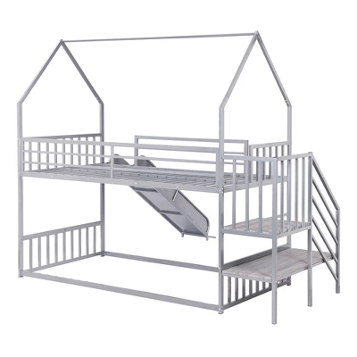 Twin Over Twin Metal Bunk Bed House Bed With Slide And Staircase-ModernLuxe 10 Twin Over Twin Metal Bunk Bed House Bed With Slide And Staircase-ModernLuxe - Image 8