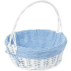 Wickerwise White Round Willow Gift Basket, With Gingham Liner And Handles -Northlight Store GUEST 7506064d 7194 4bac b3bc 9e1e7bf6f648