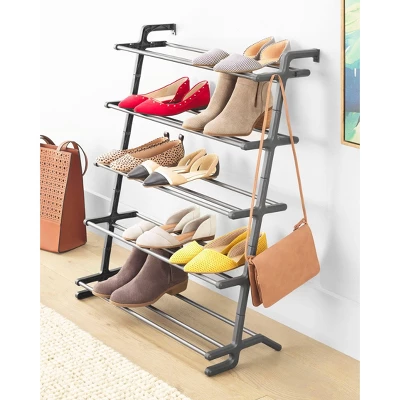 Whitmor 5 Tier Leaning Shoe Rack Black 6 Whitmor 5 Tier Leaning Shoe Rack Black - Image 4