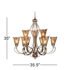 Franklin Iron Works Amber Scroll Golden Bronze Large Chandelier 35 1/2" Wide Rustic Art Glass 9-Light Fixture For Dining Room House Kitchen Island -Northlight Store GUEST 76c808b7 e002 4e29 bb7f f39c676b4866