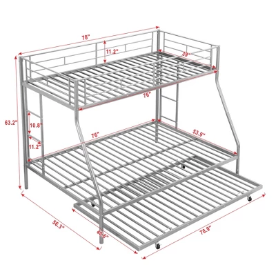 Twin Over Full Steel Bunk Bed With Twin Size Trundle Bed And Two-Side Ladders-ModernLuxe 5 Twin Over Full Steel Bunk Bed With Twin Size Trundle Bed And Two-Side Ladders-ModernLuxe - Image 3